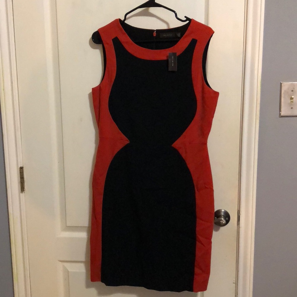 sleeveless black and orange dress size 10